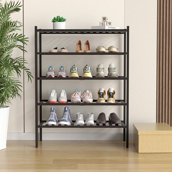 ROMGUAR CRAFT 5 Tier Bamboo Shoe Rack for Closet Free Standing Wood Shoe Shelf for Entryway Small Space Stackable 27"x11"x33"