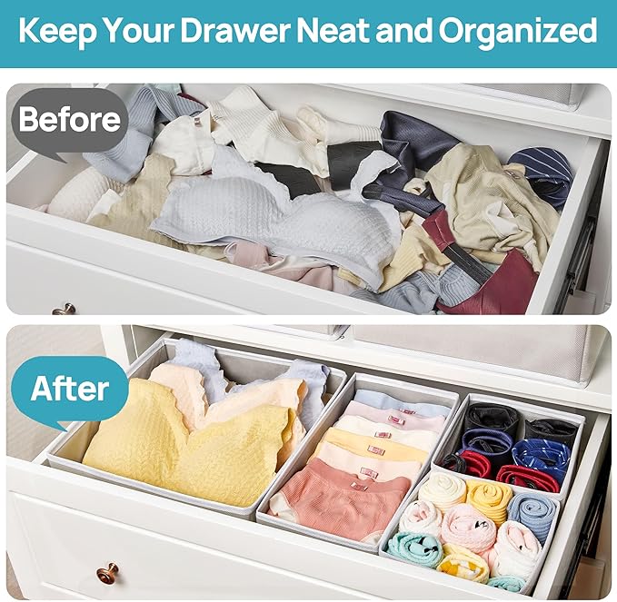 Vtopmart 72 PCS Clear Plastic Drawer Organizers Set + 12Pack Drawer Organizer for Clothes