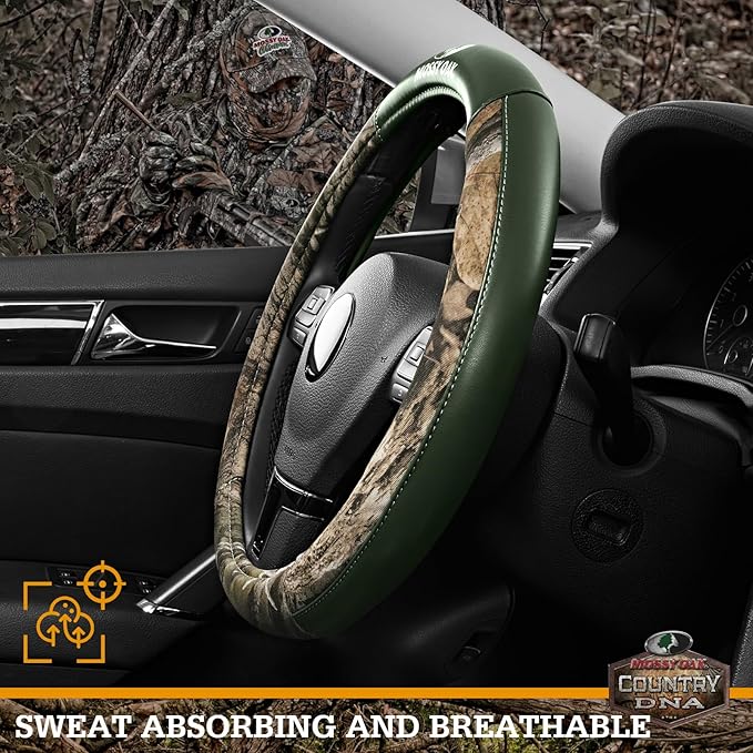 Mossy Oak Camo Steering Wheel Cover, Durable Grip Car Steering Cover, Universal Fit 14.5"–15.5" - Made with Premium Green PVC