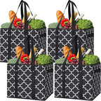 WISELIFE Reusable Grocery Bags 4-Pack Foldable Washable Large Storage Bins Basket Water Resistant Shopping Tote Bag Black