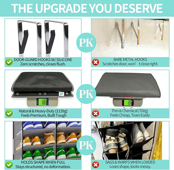 Heavy-Duty, over the door shoe organizer, Extra-Wide Large, shoe organizer, Holds 30 Pairs & Supports 100lbs, shoe rack, with