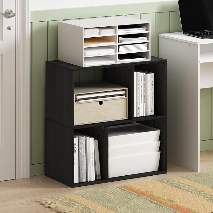 Furinno DALY Book Shelf, 4-Cube Bookshelf, Cube Storage Organizer Bookcase with Irregular Compartments, 11.7 x 23.6 x 24.7, f