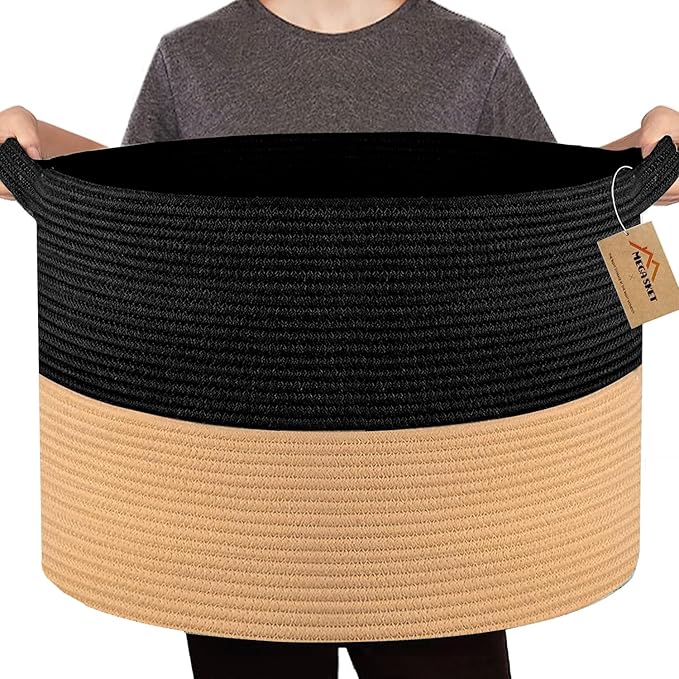 MEGASKET Extra Large Storage Basket, 22" X 14" Blanket Storage for Living Room, Decorative Kids Dog Toy Bin Box, Big Woven Co
