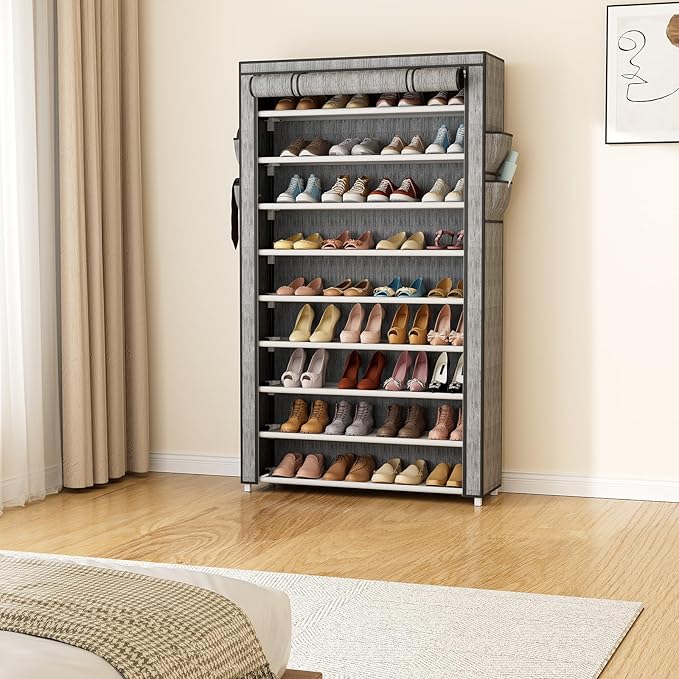 LANTEFUL Shoe Rack with Covers 10 Tier Tall Shoe Rack Organizer Large Capacity Shoe Shelf Storage 40 Pairs Space Saving Free 