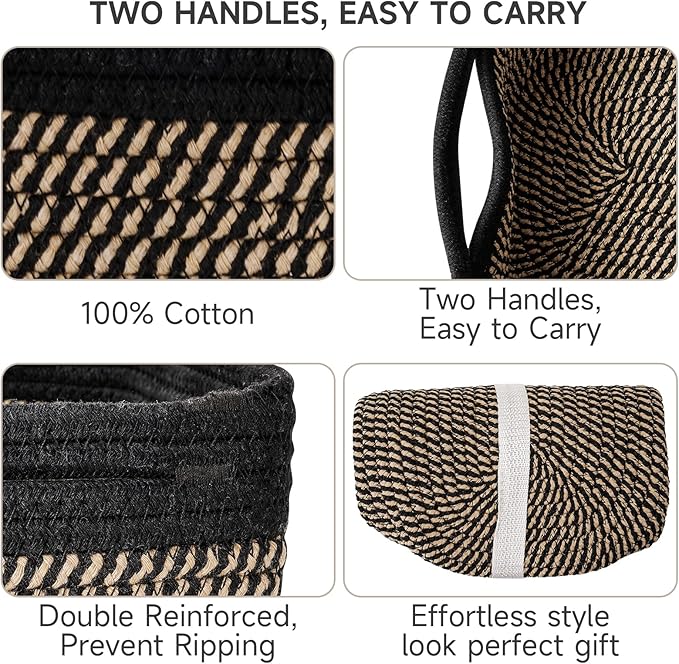 3-Pack Shelf Baskets for Organizing, Closet Organizer Bins, Small Woven Baskets, Rope Toy Basket, Storage Basket for Shelves,