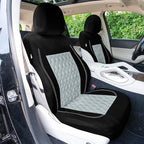 Universal Fit Diamond Stitched Flat Cloth Car Seat Covers Full Set - Gray
