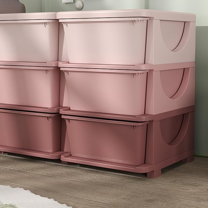 Qaba 3 Tier Kids Storage Unit, Toy Organizers and Storage with 9 Drawer Chest for Kids Bedroom Nursery Kindergarten Living Ro