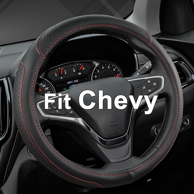 West Llama Customized Auto Car Steering Wheel Cover for Chevy 14.5-15 inches, Steering Wheel Cover for Chevrolet (Black+Red -