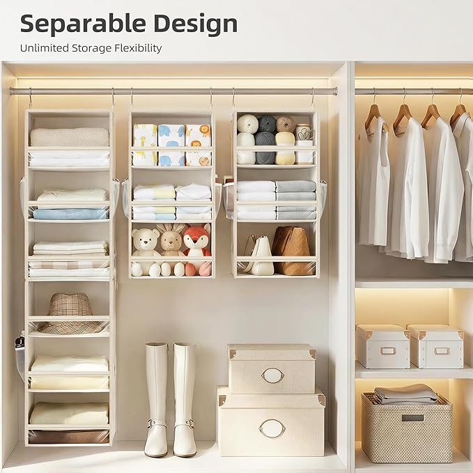 STORAGE MANIAC 6-Shelf Hanging Closet Organizer and Storage, 2 Separable 3-Shelf Haning Organizers for Closet, Collapsible Ha
