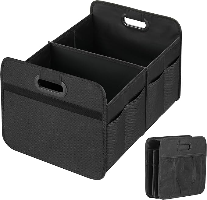 YSSOA Car Trunk Organizer, Collapsible 2 Compartment Non Slip Bottom, Waterproof Car Storage Box, 600D Oxford Polyester Sturdy