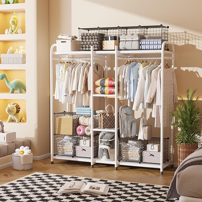 C&AHOME Wire Cube Storage, 4-Cube Storage Organizer Metal, C Grids Storage Bins Shelving, Modular Bookshelf Shelf, Closet Cab