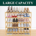 Smiry Long Bamboo Shoe Rack 5-Tier, Stackable Wooden Shoe Organizer for Entryway & Closet, Free Standing Wood Shoe Storage Sh