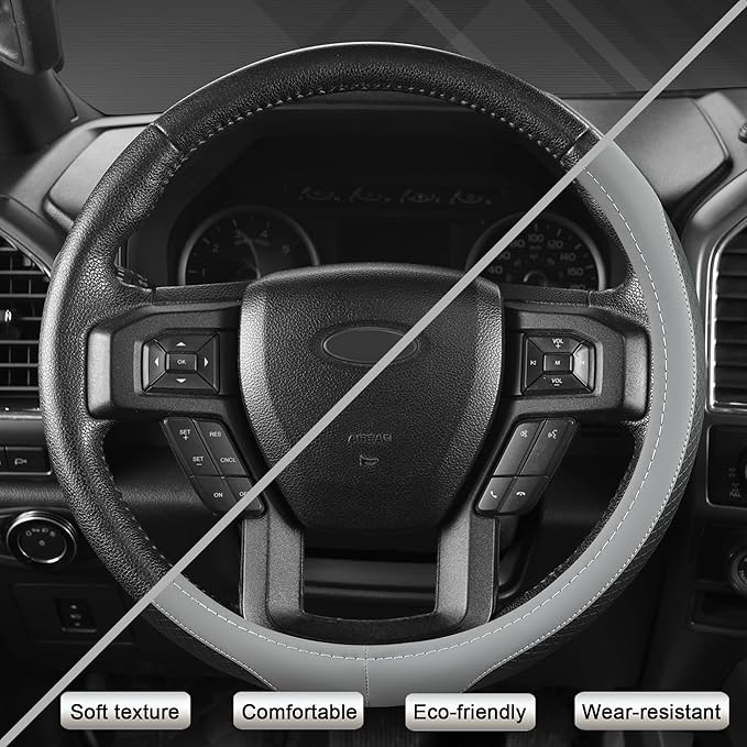 West Llama Car Steering Wheel Cover for Ford F-150, F-250, F-350, Expedition (Gray+Black-Large Size)