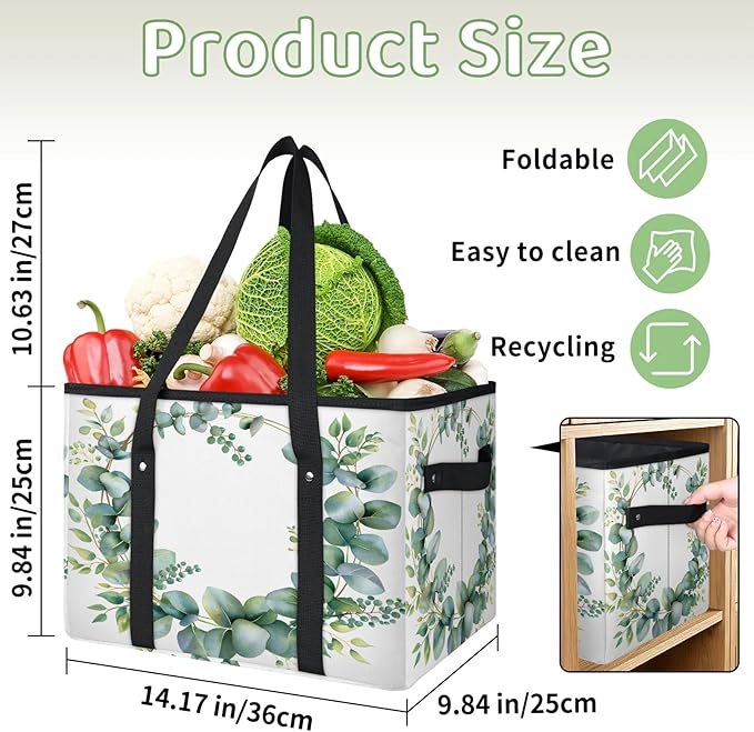 Reusable Grocery Bag, Foldable Large Shopping Tote Bag for Groceries Kitchen Picnic Car Trunk
