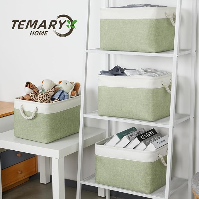 Temary Fabric Storage Baskets 4Pack Storage Bins Decorative Basket for Gift, Clothes Bin with Handles, Rectangle Baskets for 