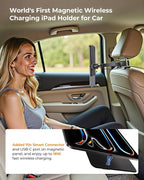 KU XIU Magnetic Wireless Charging Car Headrest Tablet Holder for iPad Pro 13'' M4/M5 Only, Tablet Car Back Seat Mount for Kids, Road Trip Essentials Trave Holder with Air Vent Stand, 2M USB-C Cable