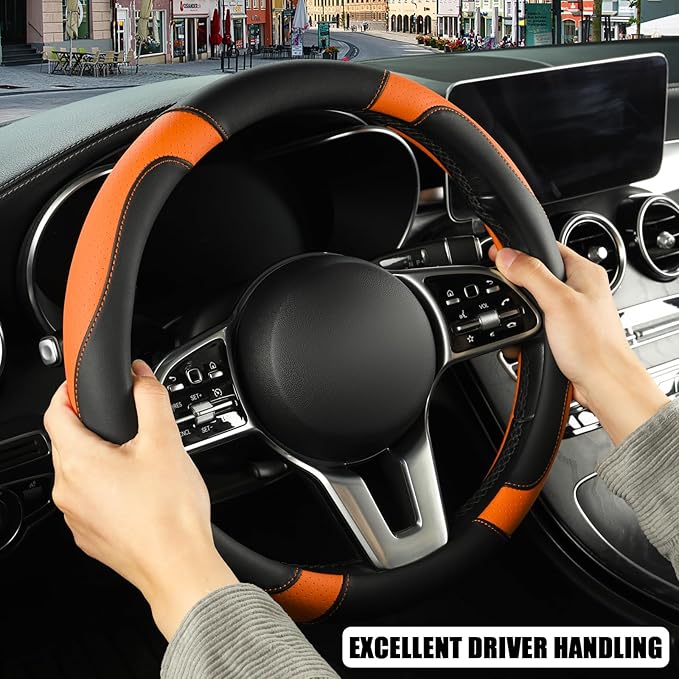 Microfiber Leather Steering Wheel Cover Large for Ford F150 F250 F350 RAM 4Runner Tacoma Tundra Range Rover Model X Model S, 