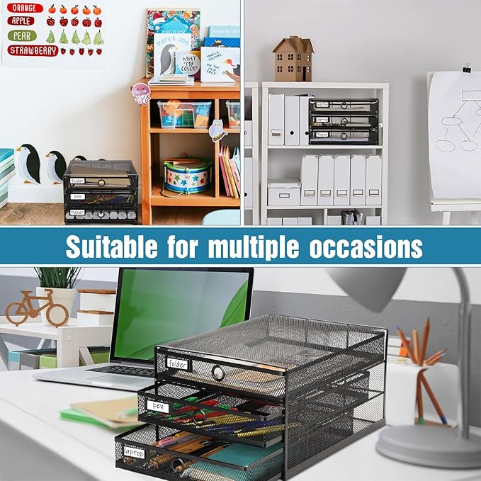 Zhanmai 1 Pack Black Desk Organizer with Drawer Total Wire Mesh Storage Tray Multifunctional Paper Sorter File Stand for Home