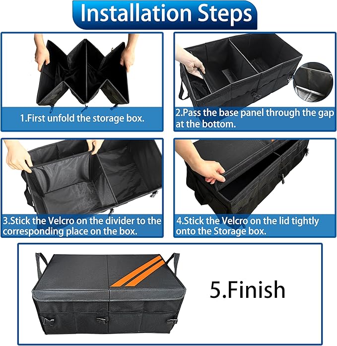 YOSRTER for Dodge Charger Durango Challenger Ram Car Trunk Organizer Collapsible Storage Box with Handle Foldable Lid Non