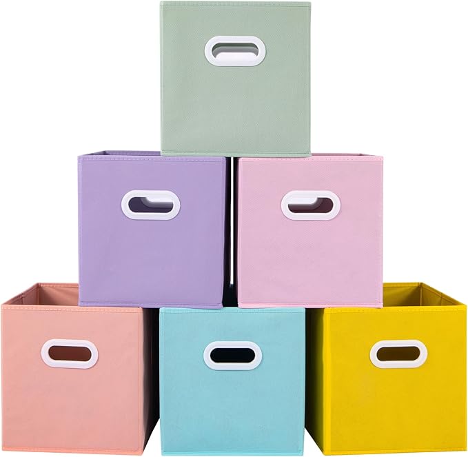 Stero Fabric Storage Cubes Bins, 11 inch Fun Colored Foldable Storage Baskets with Dual Plastic Handle for Home, Kids Room, C