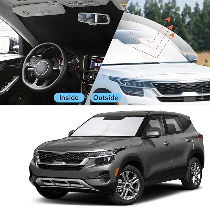 Front Windshield Sun Shade Foldable Car Front Window Sun Shade Windshield Shade Custom Fit for Kia Seltos 2021-2026 Block UV Rays Accessories Heat Keep Cooler