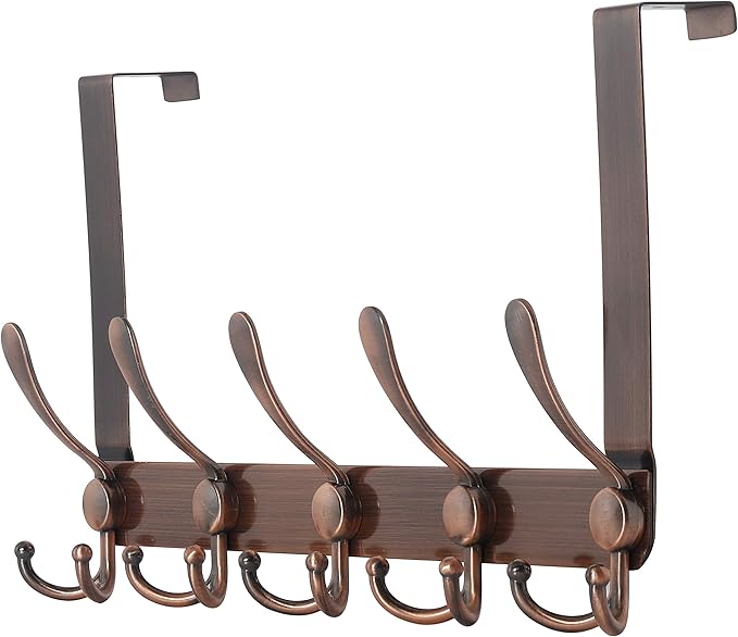 Dseap Over The Door Hook Hanger - Fits 1 3/8" to 1 3/4" Standard Doors | 5 Tri Hooks Heavy Duty Towel/Coat Rack | Door Organi