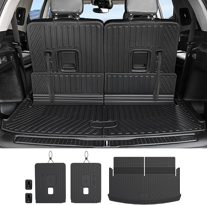 Cargo Mat Backrest Mats for 2021-2025 2026 Jeep Grand Cherokee L (3rd Row Manual & Power Fold), All Weather TPE Trunk Mat Cargo Liner Car Accessories (L | Cargo Mat+3rd Row Backrest Mats)