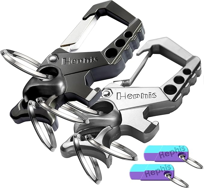 Hephis Skull Heavy Duty Key Chain,Car Emergency Escape Tool, Seat belt Cutter,Bottle Opener,Carabiner Car Key Chains