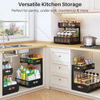 Under Sink Organizer, 2 Pack 2 Tier Pull Out Under Cabinet Organizer Shelf with Pad for Framed Cabinets, Metal Slide Out Unde