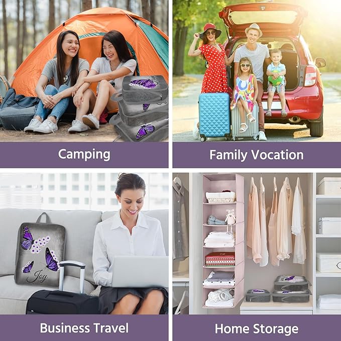 6 Pcs Compression Packing Cubes Waterproof Suitcase Travel Bag Luggage Backpack Organizer Travel Cubes for Packing-Purple But