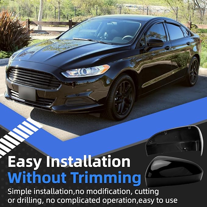 Driver Side Mirror Cover Replacement for Ford Fusion 2013 2014 2015 2016 2017 2018 2019 2020 2021 2022 - Left Side Mirror Covers, Rear View Mirror Cap Accessories Without Lamp, Black