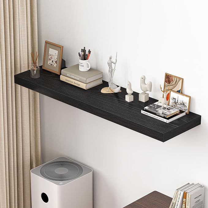 Dreamland 55" Floating Shelves for Wall, 12" Deep Thicker Black Floating Shelves, Wall-Mounted Shelves for Bedroom, Living Ro