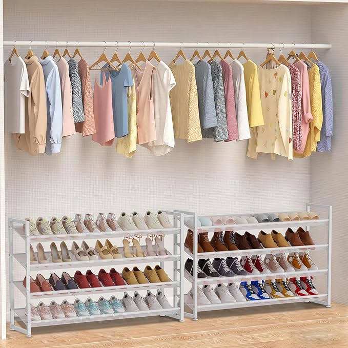 Large Shoe Rack 8 Tier Shoe Organizer, Heavy Duty Metal 4-Tier Stackable Shoe Storage Vertical Shoe Rack for Closet Front Doo