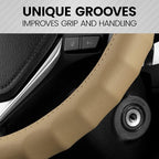 BDK Genuine Beige Leather Steering Wheel Cover for Car, Small 13.5-14 inch – Ergonomic Comfort Grip for Men & Women, Car Stee