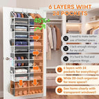 Over the Door Organizer 6 Tiers, Extra Large Behind Door Storage of 12 Compartments, 80 lbs Weight Capacity Hanging Storage O