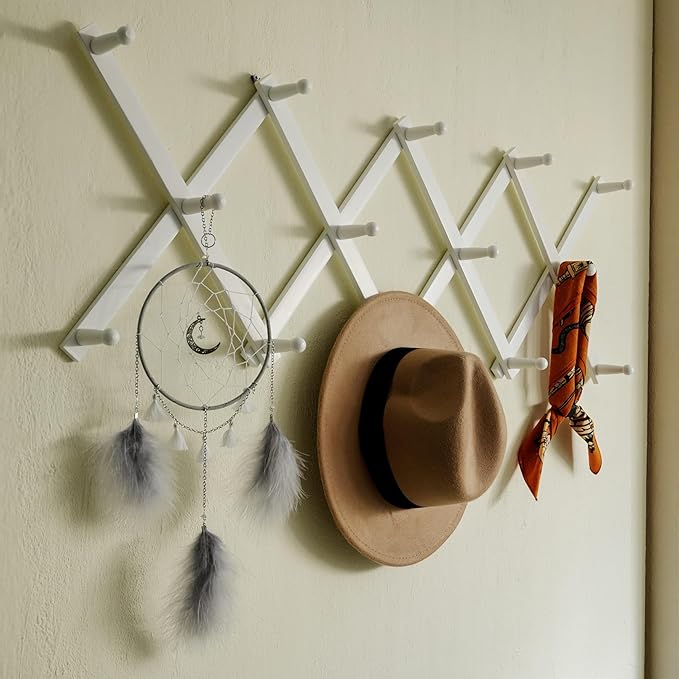 SKOLOO Hat Rack for Wall with 14 Hooks, Solid Wooden, Modern, Expandable Coat Rack Wall Mount for Coats, Hats, Bags, Baseball