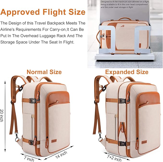 Lumesner Carry on Travel Backpacks, Extra Large 40L Flight Approved Bag for Men & Women,Expandable Suitcase Backpack With 4 P