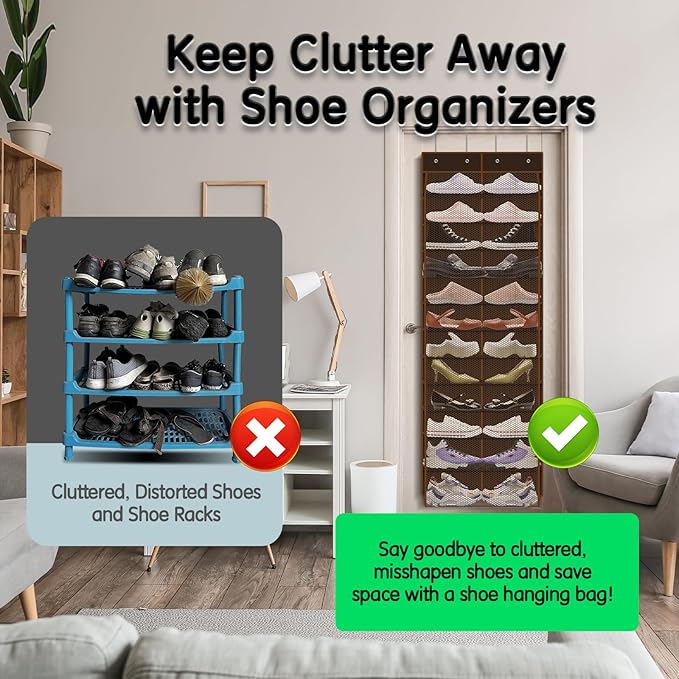Kotkn Over The Door Shoe Organizer with 12 Large Breathable Pockets - Durable Hanging Storage for the Entire Family's Shoes (