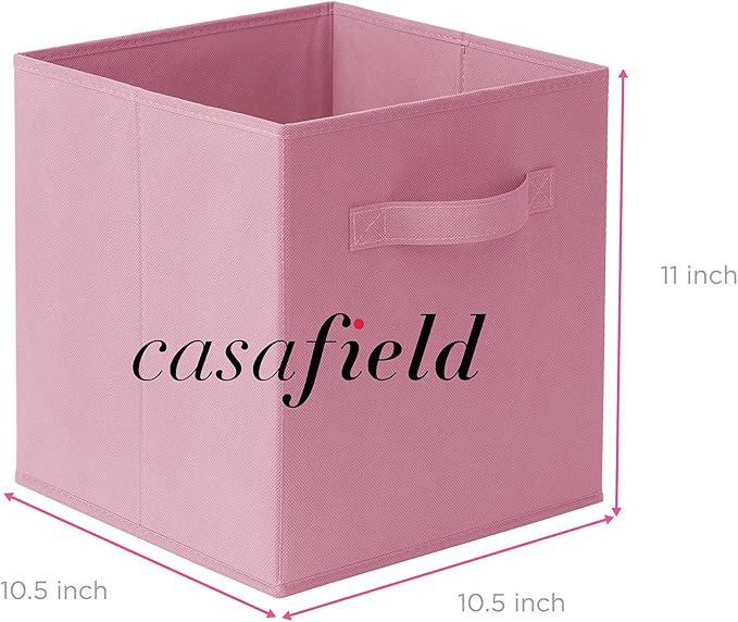 Casafield Set of 6 Collapsible Fabric Cube Storage Bins, Light Pink - 11" Foldable Cloth Baskets for Shelves, Cubby Organizer
