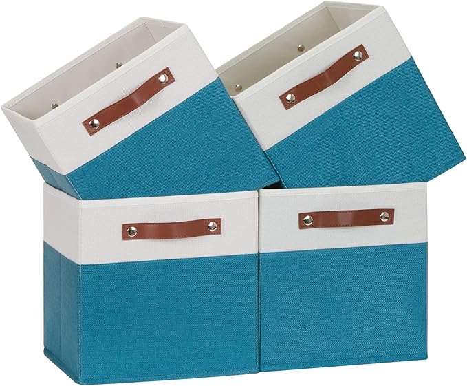 Temary Storage Cube Bins 11 Cube Storage Bins Storage Baskets for Closet, Shelves 4 Pack Fabric Organizer Bins with Leather H