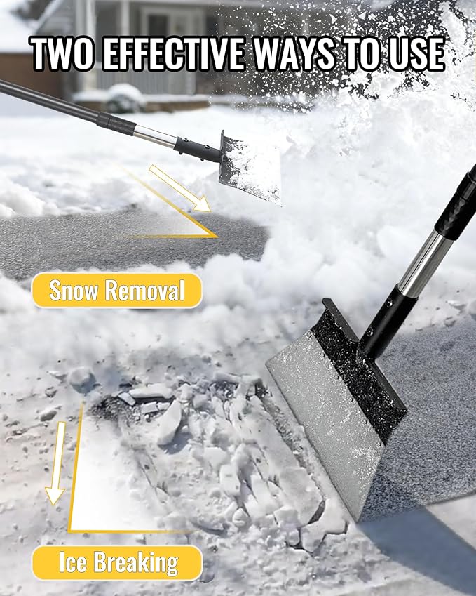 Flat Shovel, 60 inch Ice Scraper, Snow Shovel, Floor Scraper with Adjustable Long Handle, Heavy Duty Ice Chopper, Multifunctional Weed Removal Tool for Driveway, Walkway, Garden and Outdoor Cleaning