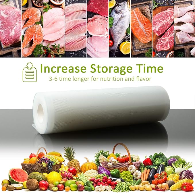 POTANE 6 Pack 11"x20'(3Rolls) and 8"x20' (3Rolls)Thickened Vacuum Sealer Bags , Smell-Proof, Puncture Prevention, Heavy duty 