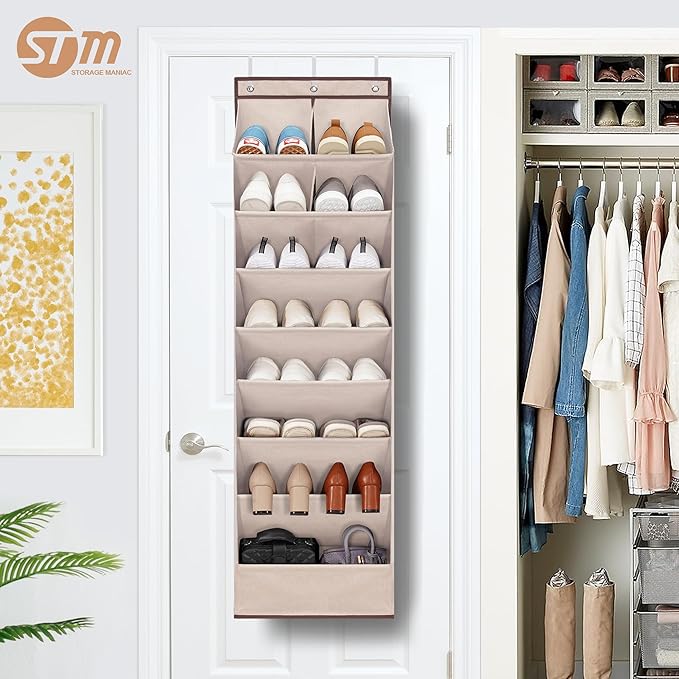 STORAGE MANIAC Over the Door Shoe Organizer Heavy-Duty Large Deep Pocket Hanging Shoe Organizer Shoe Rack Door Closet Shoe Or