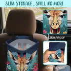 Car Garbage Bag Giraffe and Colorful Flowers Drawstring Car Trash Bag Hanging for Back Seat with Adjustable Buckle Canvas Vehicle Trash Can Easy-to-Install