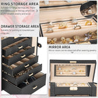 AKOZLIN Large 6-Tier Jewelry Box Lockable Leather Jewelry Storage Case with 5 Drawers for Women Girls Ring Necklace Earring B
