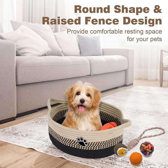 Optish Dog Toy Easter Basket, Toy Box and Bin for Dog Cat Storage, 13.5" X 11" X 5" Small Woven Rope Basket for Baby Storage,