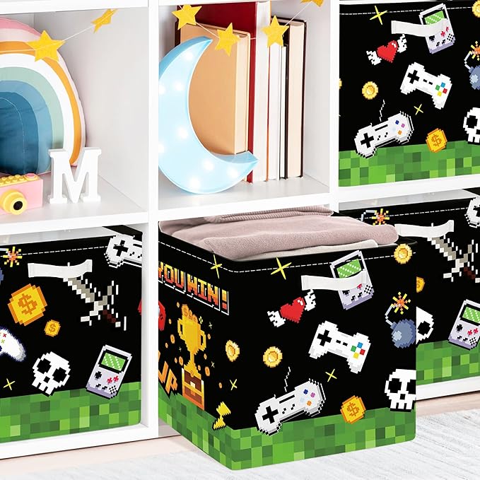 Clastyle Video Game Kid Storage Cube Organizer Set Black Gamepad Closet Clothes Cube Storage Bin Nursery Toddler Toy Box Ches