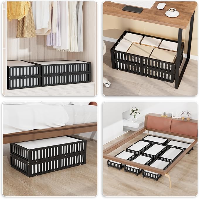 Bamboo Under Bed Storage with Wheels,Rolling Underbed Shoe Organizer Box for Shoes,Blankets,Toys,Clothes Container Space-Savi