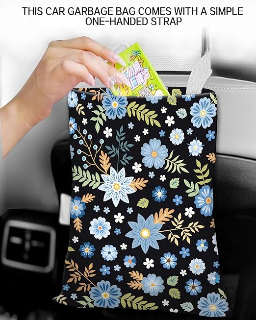 Car Trash Can, Durable Hanging Car Trash Garbage Bag, Cute Automotive Garbage Cans Organizer, Cute Blue Floral