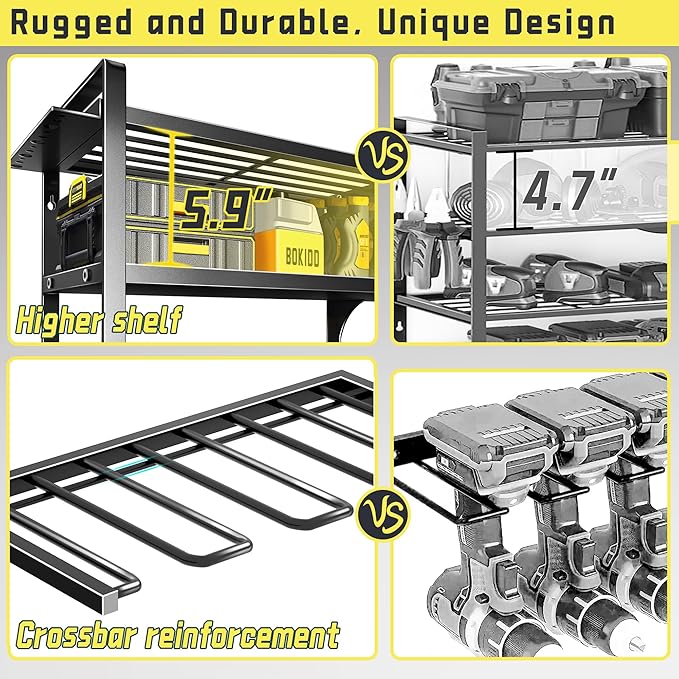 Power Tool Organizer Wall Mount,4 Layers Heavy Duty Storage Rack with 8 Drill Holder, Easy Installation, Tool Organizer Wall 